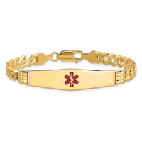 Thumbnail for 14K Medical Soft Diamond Shape Red Enamel Curb Link ID Bracelet