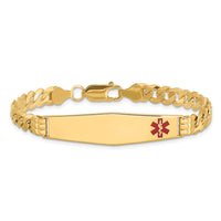 Thumbnail for 14K Medical Soft Diamond Shape Red Enamel Curb Link ID Bracelet