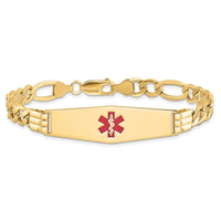 Thumbnail for 14K Semi-Solid Medical Soft Diamond Shape Red Enamel Figaro ID Bracelet