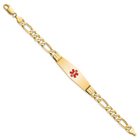 Thumbnail for 14K Medical Soft Diamond Shape Red Enamel Flat Figaro Link ID Bracelet