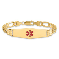 Thumbnail for 14K Medical Soft Diamond Shape Red Enamel Flat Figaro Link ID Bracelet