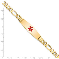 Thumbnail for 14K Medical Soft Diamond Shape Red Enamel Flat Figaro Link ID Bracelet
