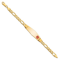 Thumbnail for 14K Medical Soft Diamond Shape Red Enamel Flat Figaro Link ID Bracelet