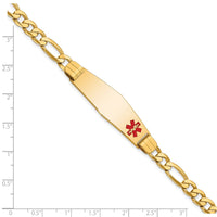 Thumbnail for 14K Medical Soft Diamond Shape Red Enamel Flat Figaro Link ID Bracelet
