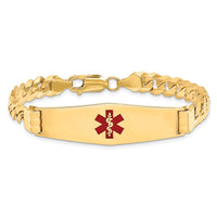 Thumbnail for 14K Medical Soft Diamond Shape Red Enamel Curb Link ID Bracelet