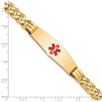 Thumbnail for 14K Medical Soft Diamond Shape Red Enamel Flat Curb Link ID Bracelet
