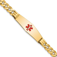 Thumbnail for 14K Medical Soft Diamond Shape Red Enamel Flat Curb Link ID Bracelet