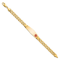 Thumbnail for 14K Medical Soft Diamond Shape Red Enamel Flat Curb Link ID Bracelet