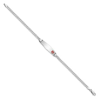Thumbnail for 14K WG Medical Soft Diamond Shape Red Enamel Flat Curb Link ID Bracelet