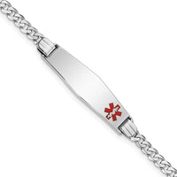 Thumbnail for 14K WG Medical Soft Diamond Shape Red Enamel Flat Curb Link ID Bracelet