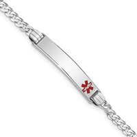 Thumbnail for 14K White Gold Medical Red Enamel Flat Curb Link ID Bracelet