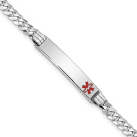 Thumbnail for 14K White Gold Medical Red Enamel Flat Curb Link ID Bracelet