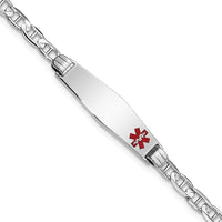 Thumbnail for 14K WG Medical Soft Diamond Shape Red Enamel Anchor Link ID Bracelet