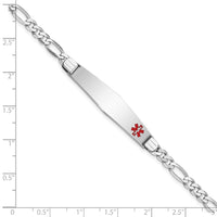 Thumbnail for 14K WG Medical Soft Diamond Shape Red Enamel Figaro Link ID Bracelet
