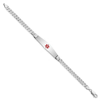 Thumbnail for 14K WG Medical Soft Diamond Shape Red Enamel Flat Curb Link ID Bracelet