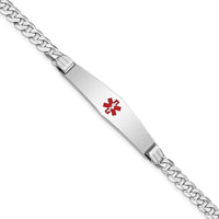 Thumbnail for 14K WG Medical Soft Diamond Shape Red Enamel Flat Curb Link ID Bracelet