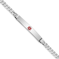 Thumbnail for 14K White Gold Medical Red Enamel Flat Curb Link ID Bracelet