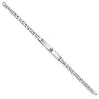 Thumbnail for 14K White Gold Medical Red Enamel Flat Curb Link ID Bracelet