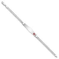 Thumbnail for 14K WG Medical Soft Diamond Shape Red Enamel Flat Curb Link ID Bracelet