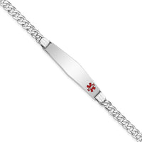 Thumbnail for 14K WG Medical Soft Diamond Shape Red Enamel Flat Curb Link ID Bracelet