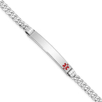 Thumbnail for 14K White Gold Medical Red Enamel Flat Curb Link ID Bracelet