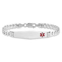 Thumbnail for 14K WG Medical Soft Diamond Shape Red Enamel Flat Curb Link ID Bracelet