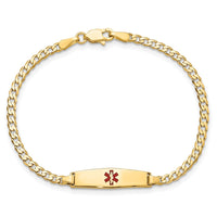 Thumbnail for 14k Medical Soft Diamond Shape Red Enamel Curb Link ID Bracelet