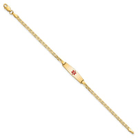 Thumbnail for 14k Medical Soft Diamond Shape Red Enamel Flat Anchor Link ID Bracelet