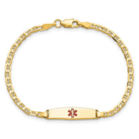 Thumbnail for 14k Medical Soft Diamond Shape Red Enamel Flat Anchor Link ID Bracelet