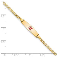 Thumbnail for 14k Medical Soft Diamond Shape Red Enamel Flat Anchor Link ID Bracelet