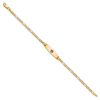 Thumbnail for 14k Medical Semi-Solid Soft Diamond Shape Red Enamel Figaro ID Bracelet