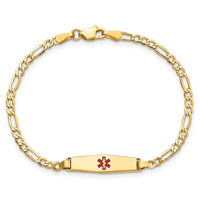 Thumbnail for 14k Medical Semi-Solid Soft Diamond Shape Red Enamel Figaro ID Bracelet