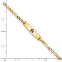 Thumbnail for 14k Medical Semi-Solid Soft Diamond Shape Red Enamel Figaro ID Bracelet