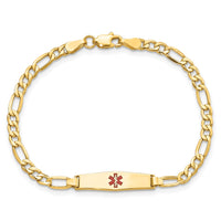 Thumbnail for 14k Medical Semi-Solid Soft Diamond Shape Red Enamel Figaro ID Bracelet