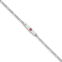 Thumbnail for 14k WG Medical Semi-Solid Soft Diamond Shape Red Enamel Figaro ID Bracelet