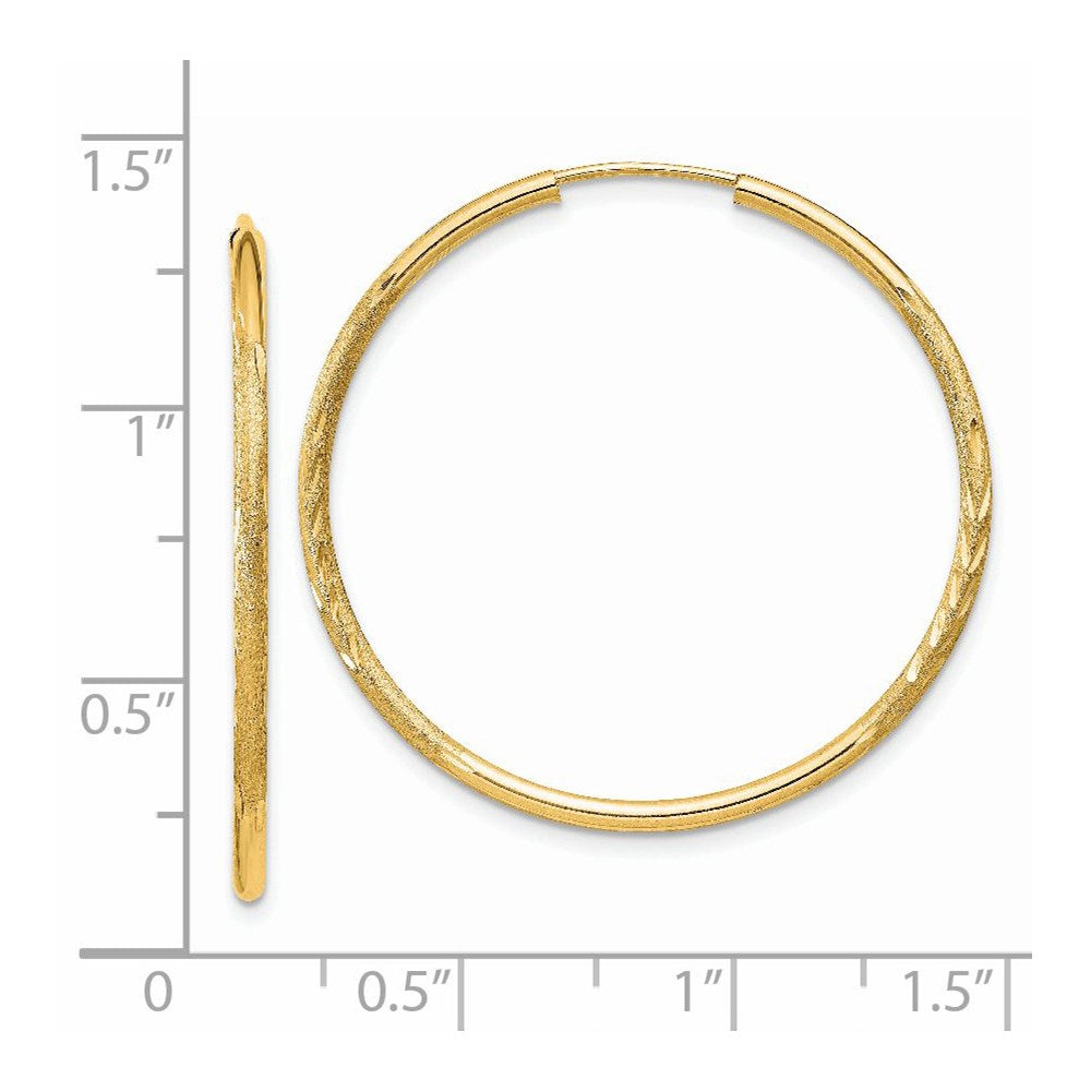 14k 1.5mm Satin Diamond-cut Endless Hoop Earrings