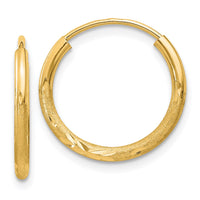Thumbnail for 14k 1.5mm Satin Diamond-cut Endless Hoop Earrings
