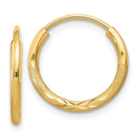 Thumbnail for 14k 1.5mm Satin Diamond-cut Endless Hoop Earrings