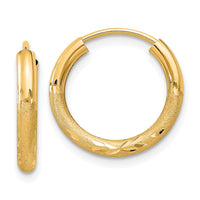 Thumbnail for 14k 2mm Satin Diamond-cut Endless Hoop Earrings