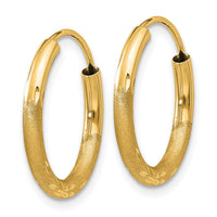 Thumbnail for 14k 2mm Satin Diamond-cut Endless Hoop Earrings