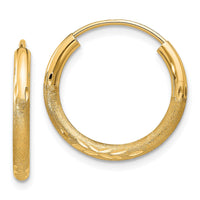 Thumbnail for 14k 2mm Satin Diamond-cut Endless Hoop Earrings