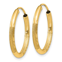 Thumbnail for 14k 2mm Satin Diamond-cut Endless Hoop Earrings