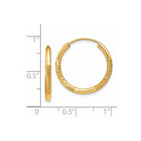Thumbnail for 14k 2mm Satin Diamond-cut Endless Hoop Earrings