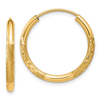 Thumbnail for 14k 2mm Satin Diamond-cut Endless Hoop Earrings