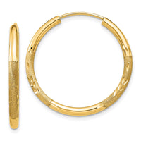 Thumbnail for 14k 2mm Satin Diamond-cut Endless Hoop Earrings