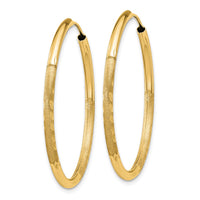Thumbnail for 14k 2mm Satin Diamond-cut Endless Hoop Earrings