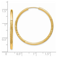 Thumbnail for 14k 2mm Satin Diamond-cut Endless Hoop Earrings