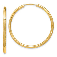 Thumbnail for 14k 2mm Satin Diamond-cut Endless Hoop Earrings