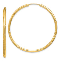 Thumbnail for 14k 2mm Satin Diamond-cut Endless Hoop Earrings