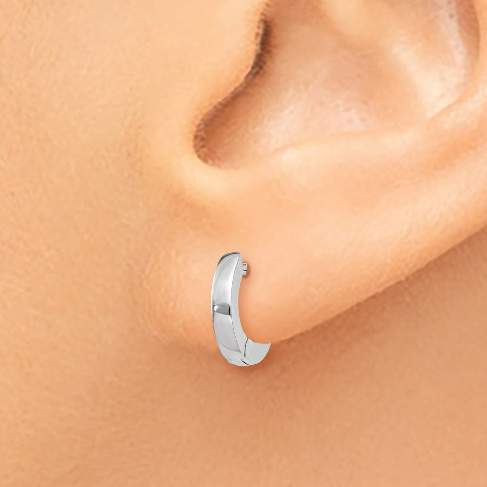 14k White Gold Polished Round Hinged Hoop Earrings